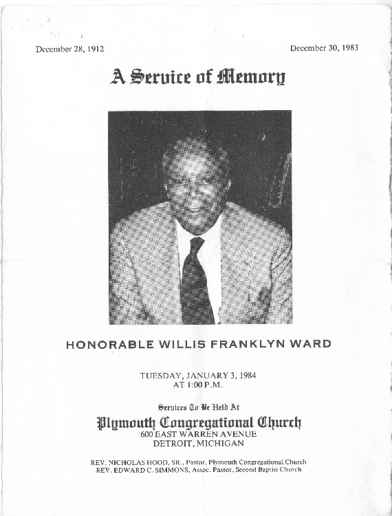 Willis Ward's memorial service program