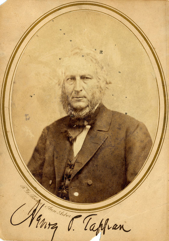 Oval shaped photograph portrait of Henry Philip Tappan with his name written underneath. 
