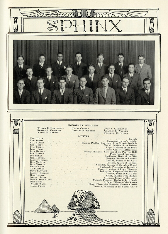 Ward in the yearbook photo of Sphinx, the Junior Men's Honor Society