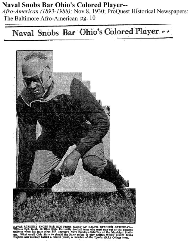 Newspaper photo of William Bell, Ohio State lineman held out of  1930 Navy game