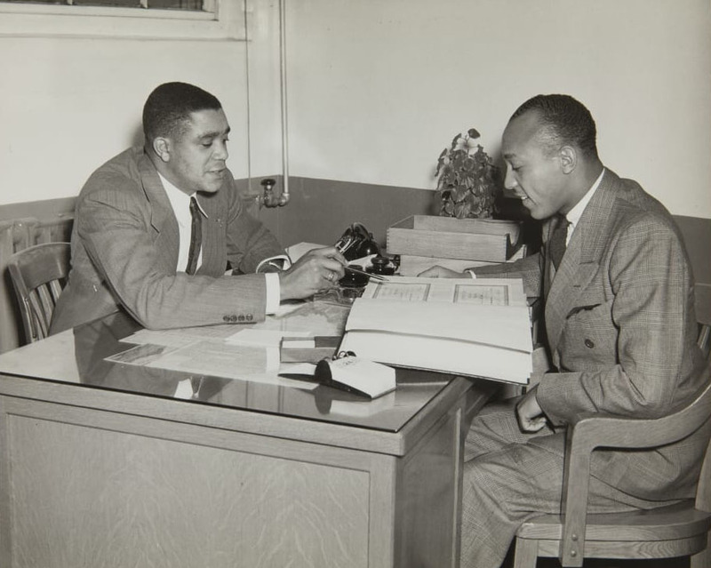 Jesse Owens and Willis Ward working at the Ford Motor Company