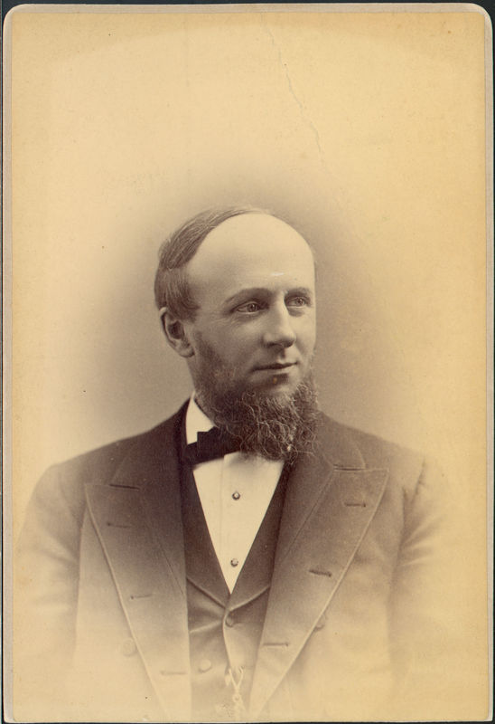 Cabinet card photograph portrait of James B. Angell as a younger man. 