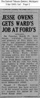 Clipping "Jesse Owens Gets Wards Job at Ford's"