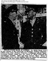 Newspaper photo of Willis Ward receiving his commission as Lieutenant in U.S. Army at Fort Lee VA., Nov. 11, 1944